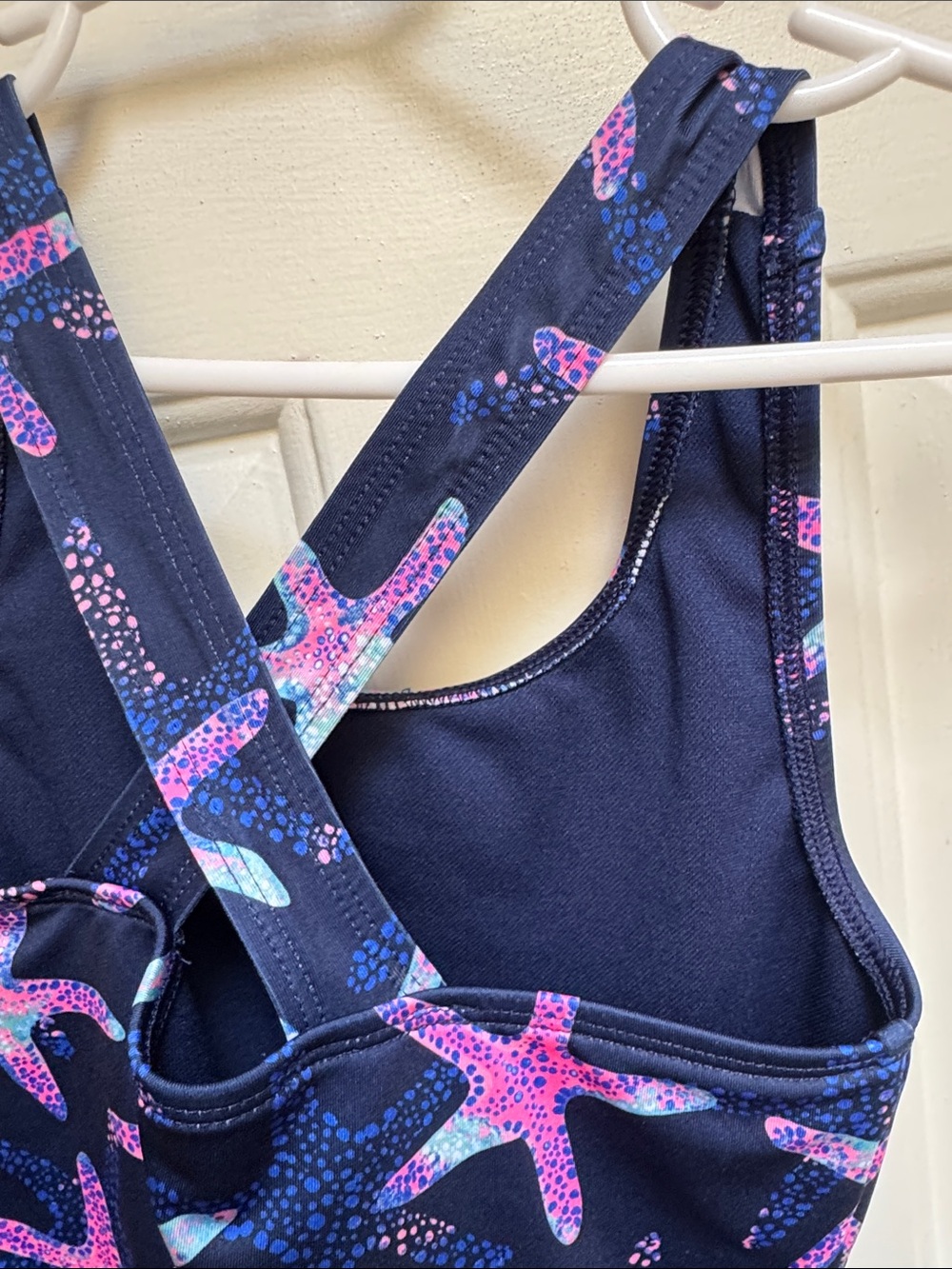 Lands End Girls size 6-7 S Navy Blue w/ Pink & Green Starfish 1 Piece Swimsuit - Picture 10 of 17